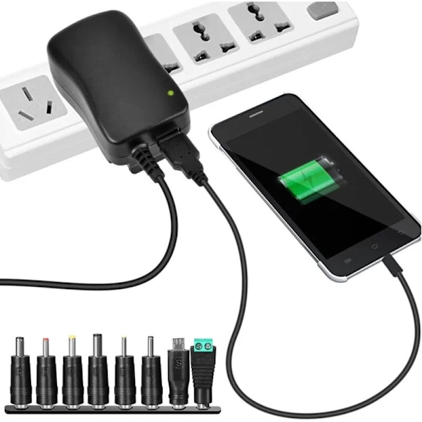Universell strömförsörjningsadapter, Adapter Universell Sektor Justerbar 30W AC till DC 12V 9V 7.5V 6V 5V 4.5V 3V Multi-ställbar strömadapter, för hushåll