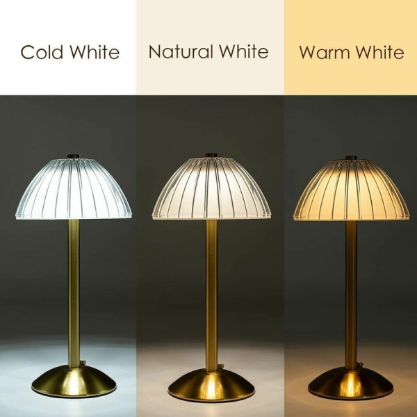 LED-bordlampe på batteri, batteridrevet bordlampe, dimbar LED-bordlampe - nattbordslampe for stue, soverom, 3 lysfarger