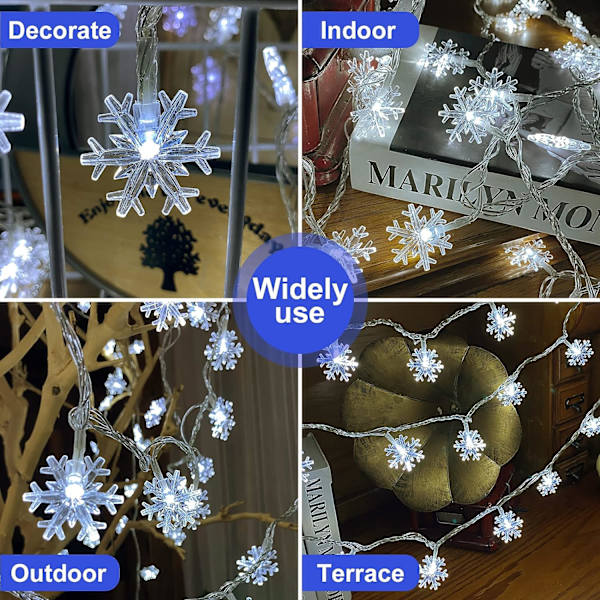 80 LED julsnöflingor, 32 fot snöflinga ljusslinga inomhus, 8 lägen plug in jul ljusslinga, vattentät julbelysning för Chr