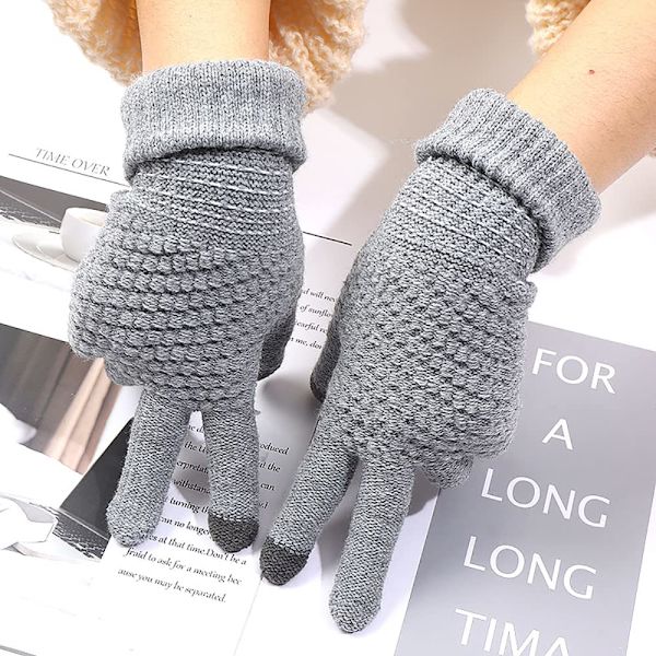 2 par kvinders vinter touchscreen handsker termisk fleeceforet strikkede handsker elastisk manchet vinterhandsker