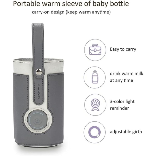Flaskvärmare lock, USB-flaskvärmare väska, bärbar babyflaska matvärmare, 3 temperatur justerbar, rese smart isolering mjölkflaska lock Ba