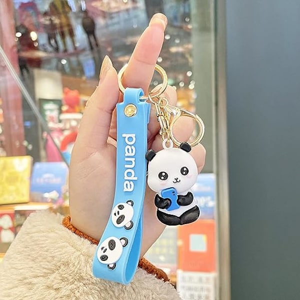 (Sininen) Söpö sarjakuva Panda avaimenperä-Panda avaimenperä-Tyttölahja-PVC riipus Uros-Auton avaimenperä