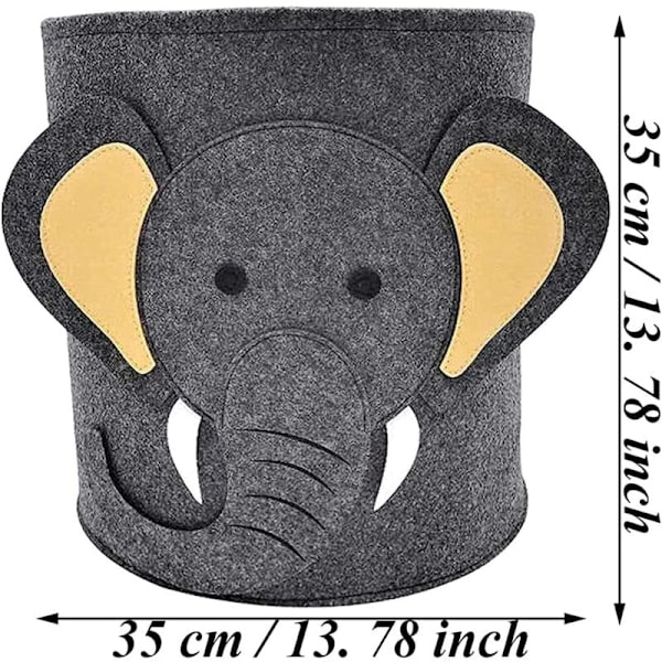 Linnekorg i filt - Elefant, babykorg, rund förvaringskorg, hopfällbar, för kontoret, sovrummet, kläderna, böckerna