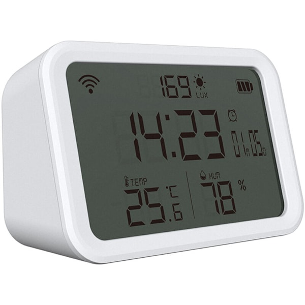 Tuya - Detektion av temperatur och luftfuktighet, WiFi, 4 i 1 smart sensor, väckarklocka
