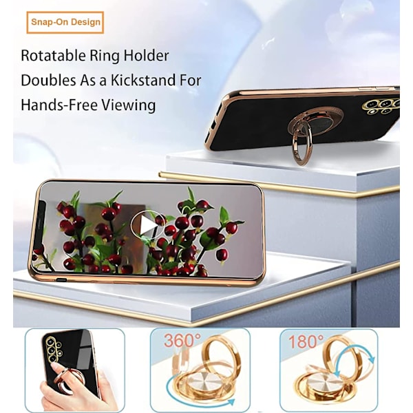 Etui til Samsung Galaxy A32 5Gi (Sort), Samsung A32 5G Etui Stødsikkert, Plating 360 Graders Beskyttelse Magnetisk Cover Bilholder Etu