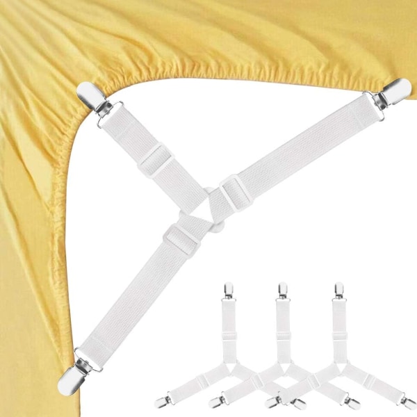 Sett med 4 justerbare triangel-elastiske bånd for sengetøy, madrasser