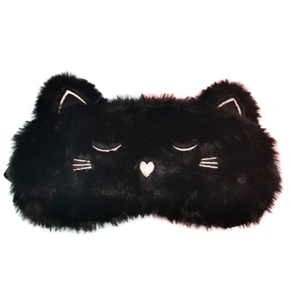 Sød sovemaske, sort kat blød plys luftig sovemaske Sjov tegneseriekilling Ny øjenmaske med bind for øjnene (sort, kat)