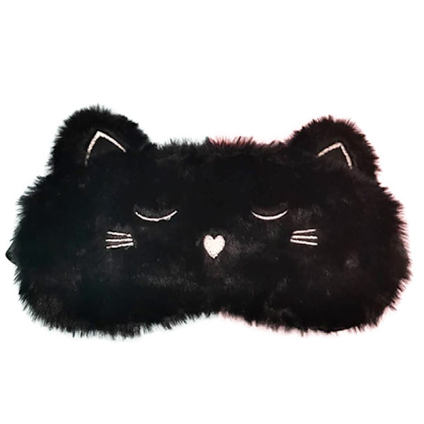 Söt sovmask, svart katt mjuk plysch fluffig sovmask rolig tecknad kattunge ögonbindel romantisk ögonmask ögonmask (svart, katt)