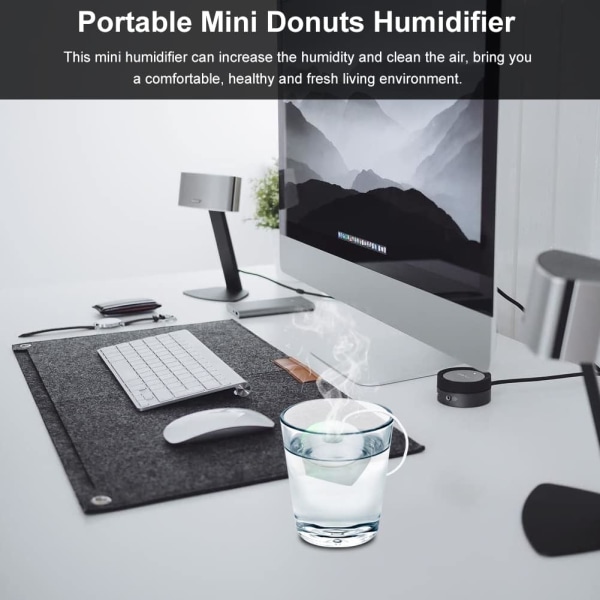 Hvid bærbar mini USB-luftfugter Donut-formet atomisering luftfugter til bil, rejse, hjem, kontorer