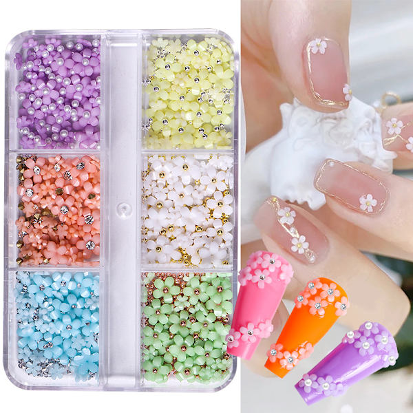 Macaron färgglada fem kronblad blomma blandad nagelkonst kristall strass set - nagelkonst, kristall strass nagelkonst, blandade storlekar, diamant nageldekorati
