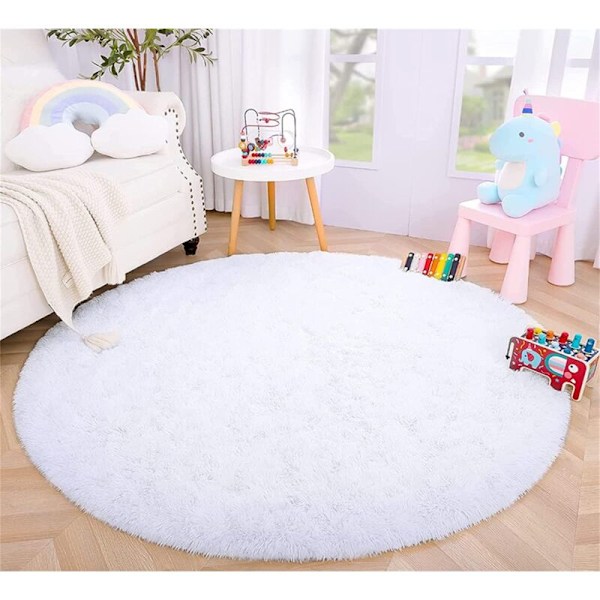 Rundt Teppe, Lang Lugg, 120cm X 120cm, Moderne, for Stue, Soverom, Spisestue eller Barnerom, Komfortabelt Shaggy Gulvteppe Anti-Skliteppe,