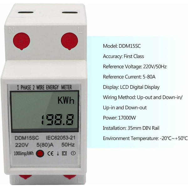 DDM15SC Enfasig Multifunktionsmätare för elmätare 220V/50Hz 5-80A