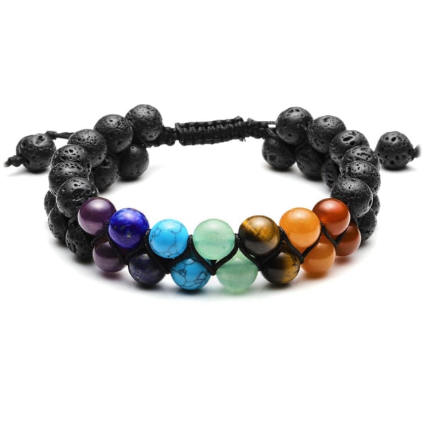 Reiki Healing Crystal Gemstone, Gamma Stone Perle Armbånd, Justerbar, Smykker Til Kvinder (Lava Sten)