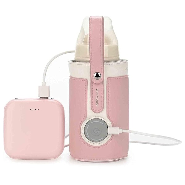 3 Temperaturer Justerbar Bärbar Flaskvärmare, Bärbar Bil Resa Flaskvärmare USB Mjölkvärmare Flaskvärmare(rosa)