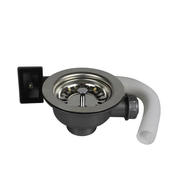 Vaskeavfall med overløp, rustfritt stål kurv 110 mm 1½\", rustfritt stål + ABS, avløp + kurv