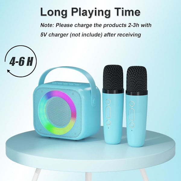 Karaoke-kone lapsille, Mini kannettava Bluetooth-karaokekaiutin 2 langattomalla mikrofonilla ja värikkäillä valoilla lapsille aikuisille, lahjat lelut tytöille pojalle
