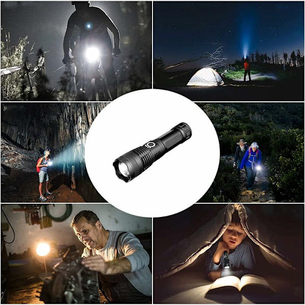 Betterlife ficklampa, ultrastark LED 3000 lumen [USB/batteri], bärbar utomhus vattentät ficklampa, 5 belysningslägen, med 3500 mAh laddningsbar