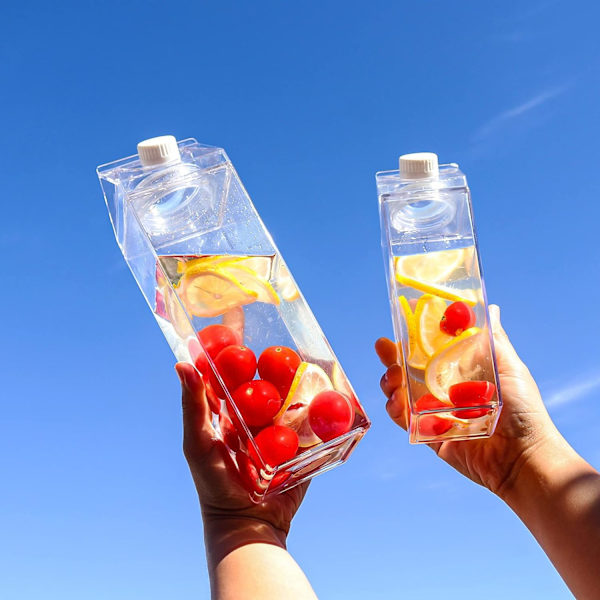 2 st transparenta mjölkförpackningsflaskor, 500 ml återanvändbar plastvattenflaska, lätt att bära, lämplig för utomhussporter, resor och camping