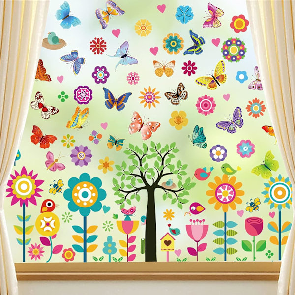 148 st Fjärilsfönsterdekaler för vår och sommar, 9 ark Blomsterfjärilsträd Solros Fönsterdekaler Fönsterdekaler för glas för sommarvårsdekoration