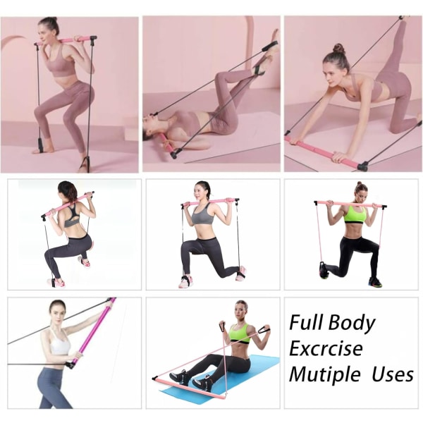 Pilates Bar Kit, Pilates treningsutstyr, justerbar bærbar motstandsstang for menn og kvinner, for stretching, yoga, forming, trening, crun
