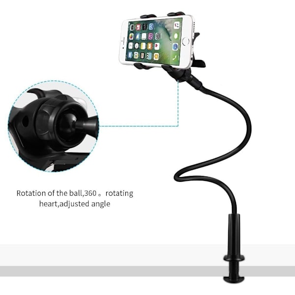 Telefonholder til seng, telefonholder med fleksibel svanehals, lang arm, 360° rotation, justerbar til iPhone 13/ 13Pro,12/12 Pro Max, 11 Pro XS Max X 8 7 Sam