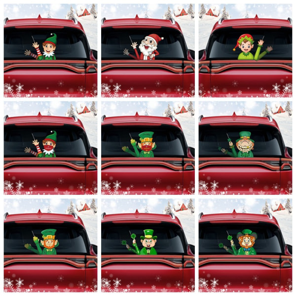 Bakre torkarblad dekal jul snögubbe vinkande vinkande torkarblad klistermärke 3d animerad rolig jul (julgrön pälsmonster)