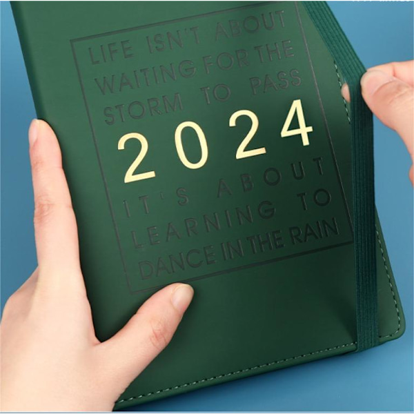 2024 veckoplanerare och månadsplanerare, januari till december, 14,5*21,5 cm, 316 sidor (grön)