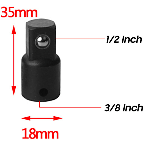 Tredelt 1/2 tommes sekskantede kraftpiper, 10 deler, dype piper, metriske størrelser fra 10 til 22 mm og 3/8 tommes adapter, CR-V materiale med rekkevidde