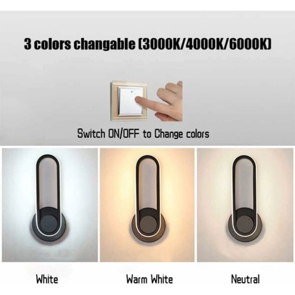 12W Innendørs LED-vegglampe, dimbar vegglampe 330° roterbar moderne designbelysning for soverom hjem korridor stue trapp [Energi
