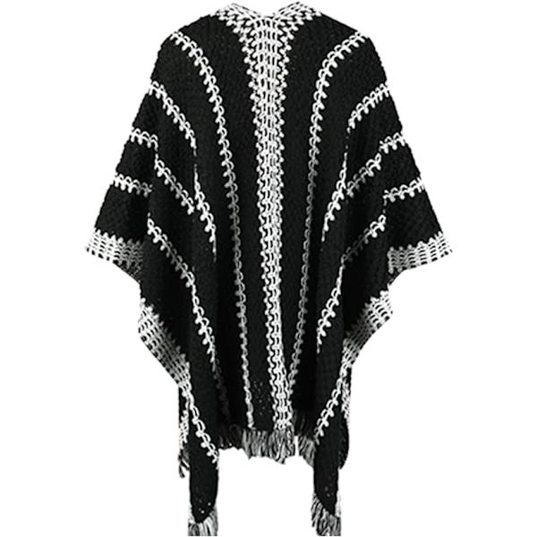 Dame Kappe Kappe Sjal Ekstra Stor Vinter Varm Cardigan Trykt Tæppe Cardigan Kappe Strikket Kappe Frakke Dame Kappe(sort)