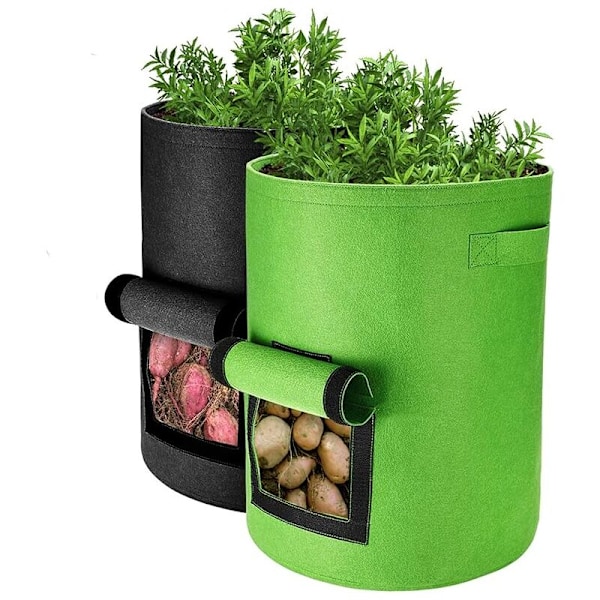 Kartoffeldyrkningsposer, 2 pakker 40L/10 gallon grøntsagsposer, ikke-vævede dyrkningsposer med vindue, havegrøntsagsposer