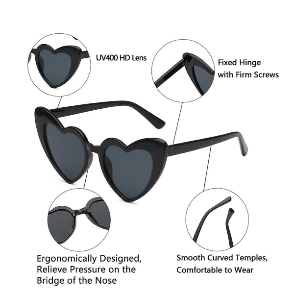 Hjerteformede solbriller for kvinner, mote elsker hjertesolbriller