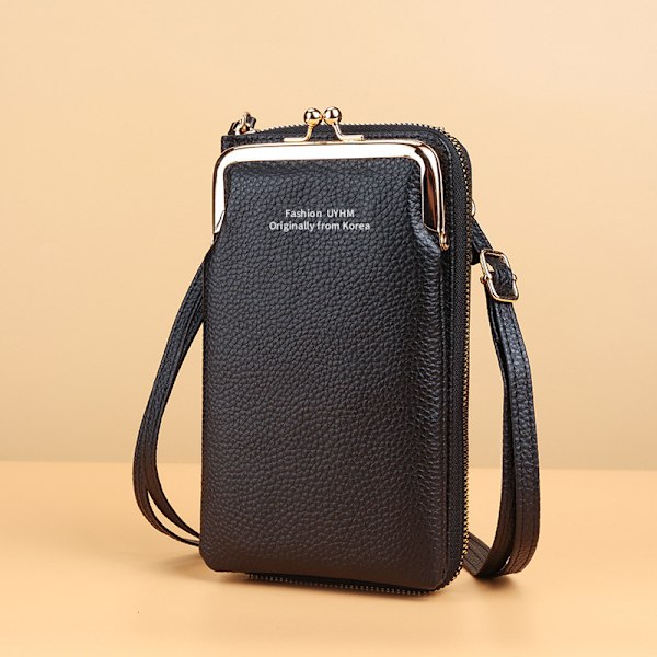 Mobiltelefonväska, plånbok, kortfodral, axelremväska, multifunktionell axelcrossbody-väska, svart