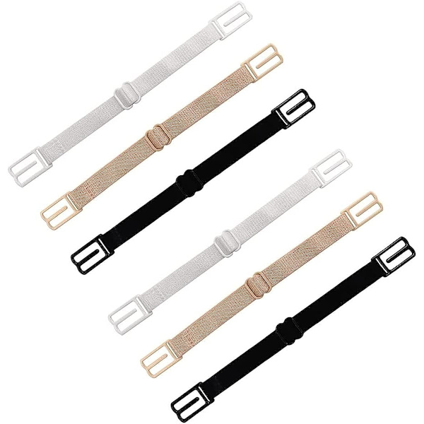 Sklisikre BH-stropper, 6 stk. BH-stroppholder Elastisk stroppholder passer til alle koppstørrelser (Svart, Beige, Hvit)