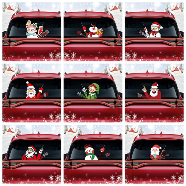 Bakre torkarblad dekal jul snögubbe vinkande vinkande torkarblad klistermärke 3d animerad rolig jul (röd hatt och svart randig snögubbe)