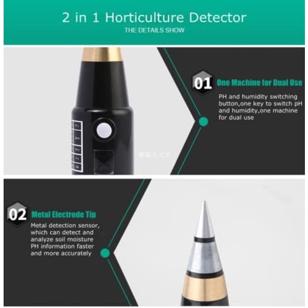 Profesjonell jord pH-måler, jord pH- og fuktighetsmåler hygrometer, jordtester PH-instrument hygrometer overvåker fuktighet for vingårder, frukthager, hager og plener