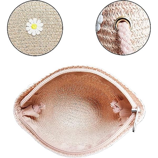 Rosa - hatt med väska, strandhatt, bredbrättad hatt, för kvinnor, flickor, sommar, strand, resor
