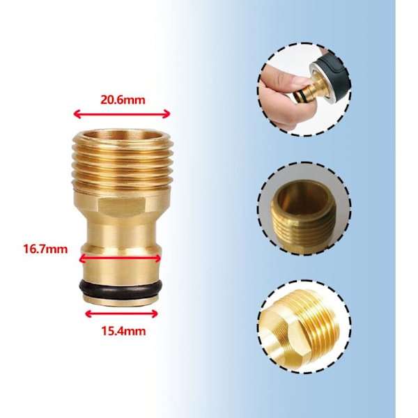 Sæt med 2 vandingsrørfittings - Vandingsrørforbindelse - 1/2 \"rørfitting - Udvendigt gevind G1/2 - Til vandhane og haveslange