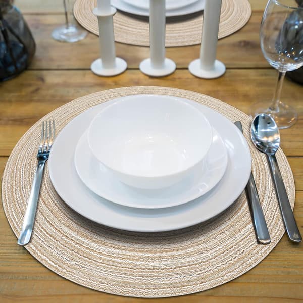 38 cm vävda runda placemats värmeisolerade halkfria flätade bomullsdukar (beige, set om 6)
