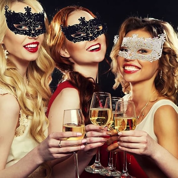 2 stk. maske til maskerade, sort filigran og sølv filigran fest fancy julemaske masker til maskeradebal