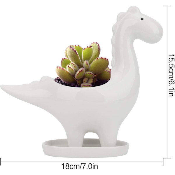 Keramisk suckulentkruka med fat, dinosaurieformad kaktusblomkruka, mini inomhusväxtkruka presentdekoration för hemmakontor bonsaiplanteringsbehållare-