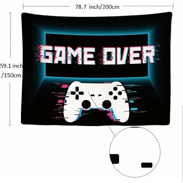 200 x 150 cm Koristeellinen Seinävaate Makuuhuoneeseen - Game Over Ohjain Monitori - Kangastapetti - Esteettinen Seinävaate - Panoraamakoristelu