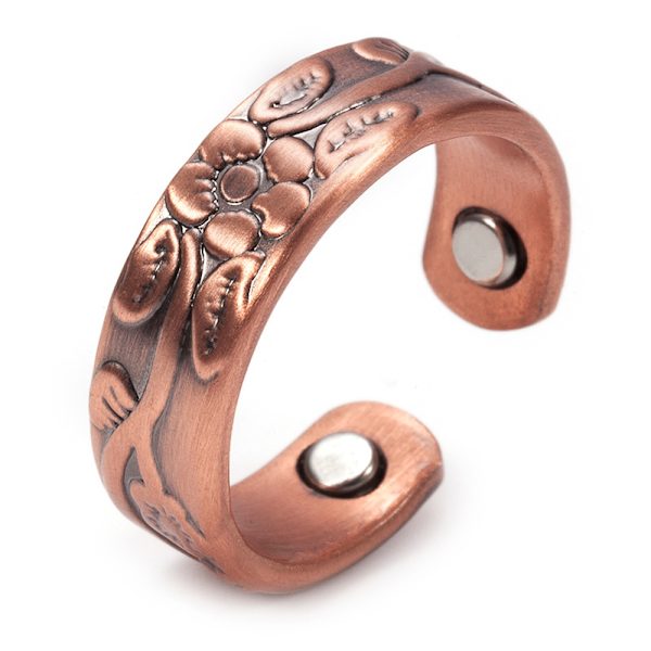Kvindernes Blomster Design Magnetisk Kobber Ring, Klassisk Design, Justerbar Åbning, Mode Smykker Gaver til Kvinder