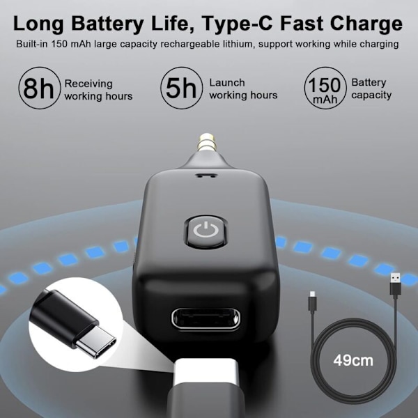 Bluetooth biladapter med 3.5mm jack, bluetooth v5.1 rx tx sender handsfree bil, bluetooth sender for stereoanlegg, pc, tv, audio,