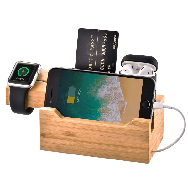 Laddare mobiltelefon watch watch trådlöst headset multifunktion USB bambu laddningsfäste säte multiport