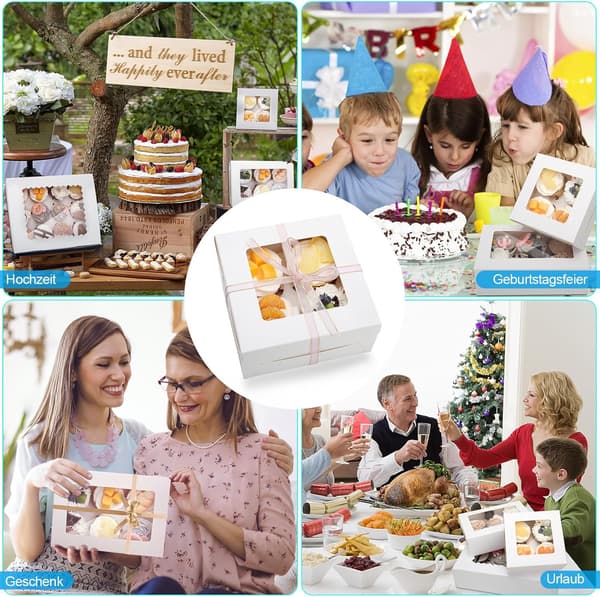 10 stk 4 hull cupcake bokser hvite, 16x16x7.6cm(6.3x6.3x3)