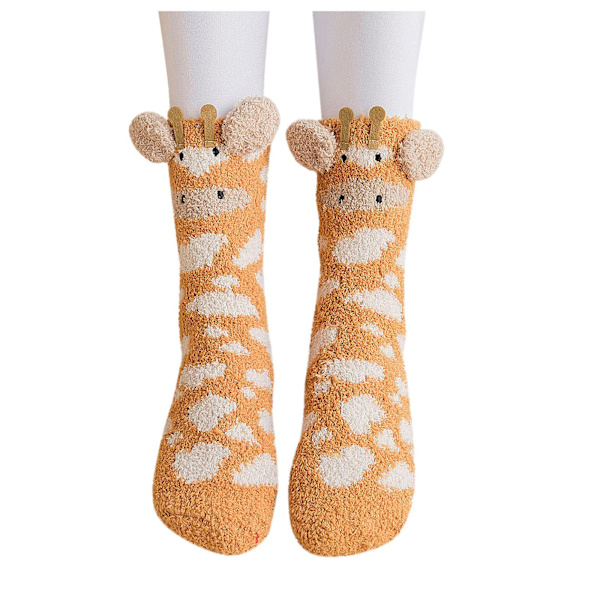 Damstrumpor i plysch, vintertjockade varma fleece-tofflor, tecknade bekväma och mjuka strumpor (orange)