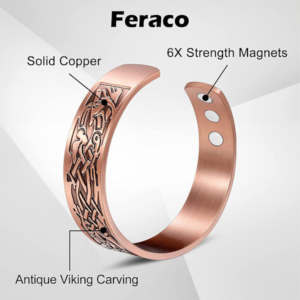 Rent kobber magnetisk armbånd (antikk kobberfarge), egnet for menn og kvinner, solid kobber magnetisk åpen armbånd med sterk magnet, messing, ret