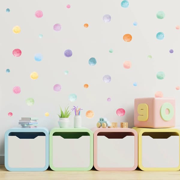 Polka Dot Wall Sticker Akvarel Polka Dot Wall Art Kit Akvarel Rund Boho Wall Sticker, Pink (4 Pack 30*30)