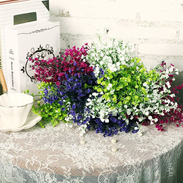 12 pakker kunstige buske Kunstige blomster UV-bestandige udendørs planter Dekorative blomster til blomsterarrangement, midtpunkt